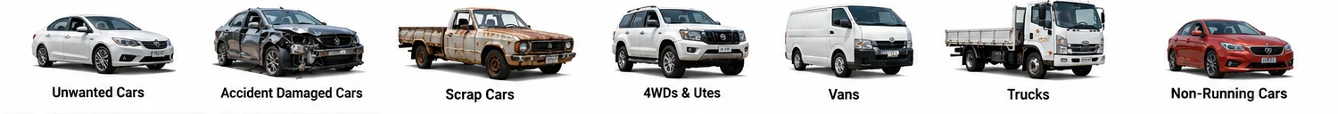 Illustrative lineup of cars, four-wheel drives, utes, vans and trucks